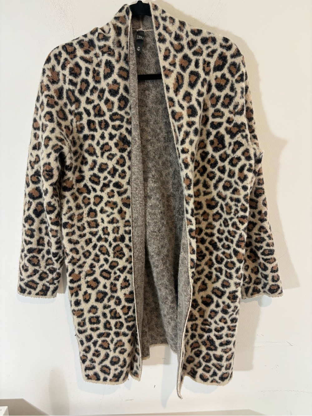Ayla Womens Medium Open Front Fuzzy Leopard Print Cardigan Fall Casual Warm